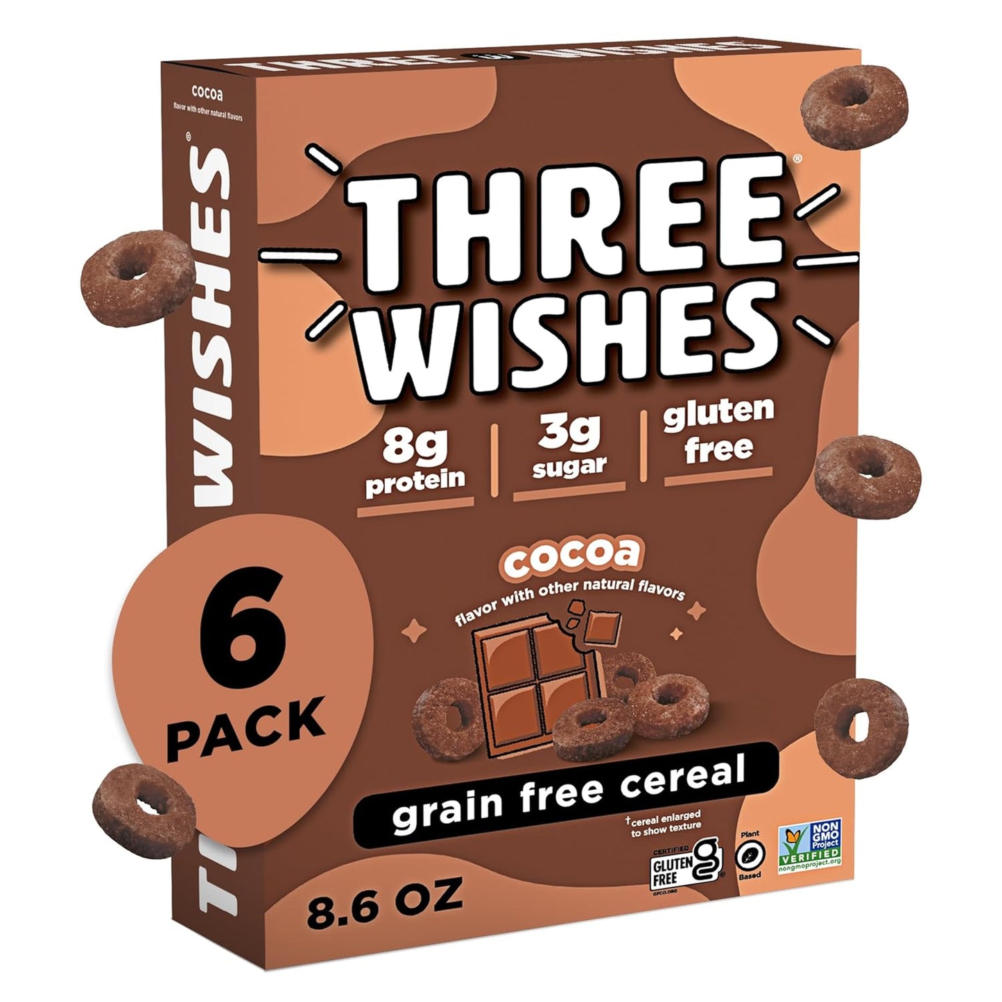 Protein and Gluten Free Breakfast Cereal by Three Wishes (6-Pack) - Marshmallow – 8G of Protein and 3G of Sugar Snack - Kosher, Grain-Free, Dairy-Free, Vegan and Peanut-Free - Non-Gmo