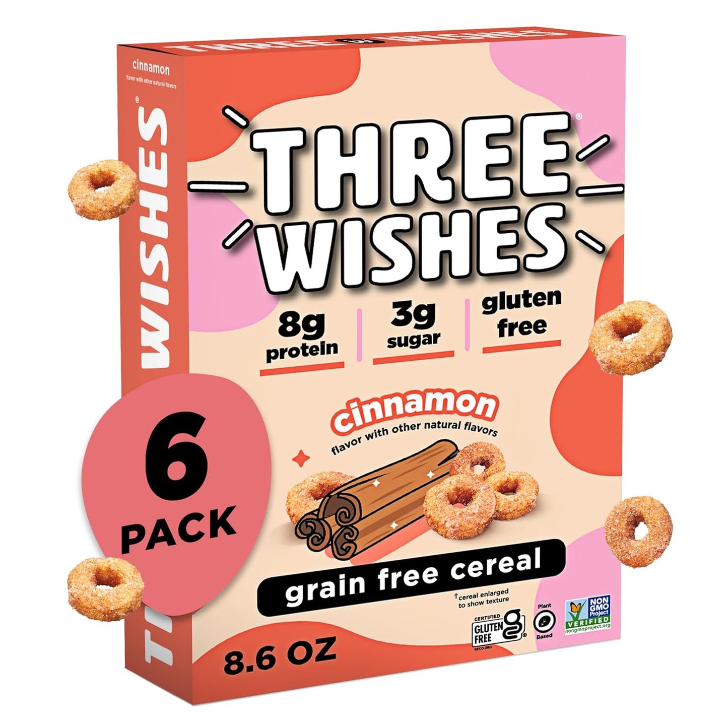 Protein and Gluten Free Breakfast Cereal by Three Wishes (6-Pack) - Marshmallow – 8G of Protein and 3G of Sugar Snack - Kosher, Grain-Free, Dairy-Free, Vegan and Peanut-Free - Non-Gmo