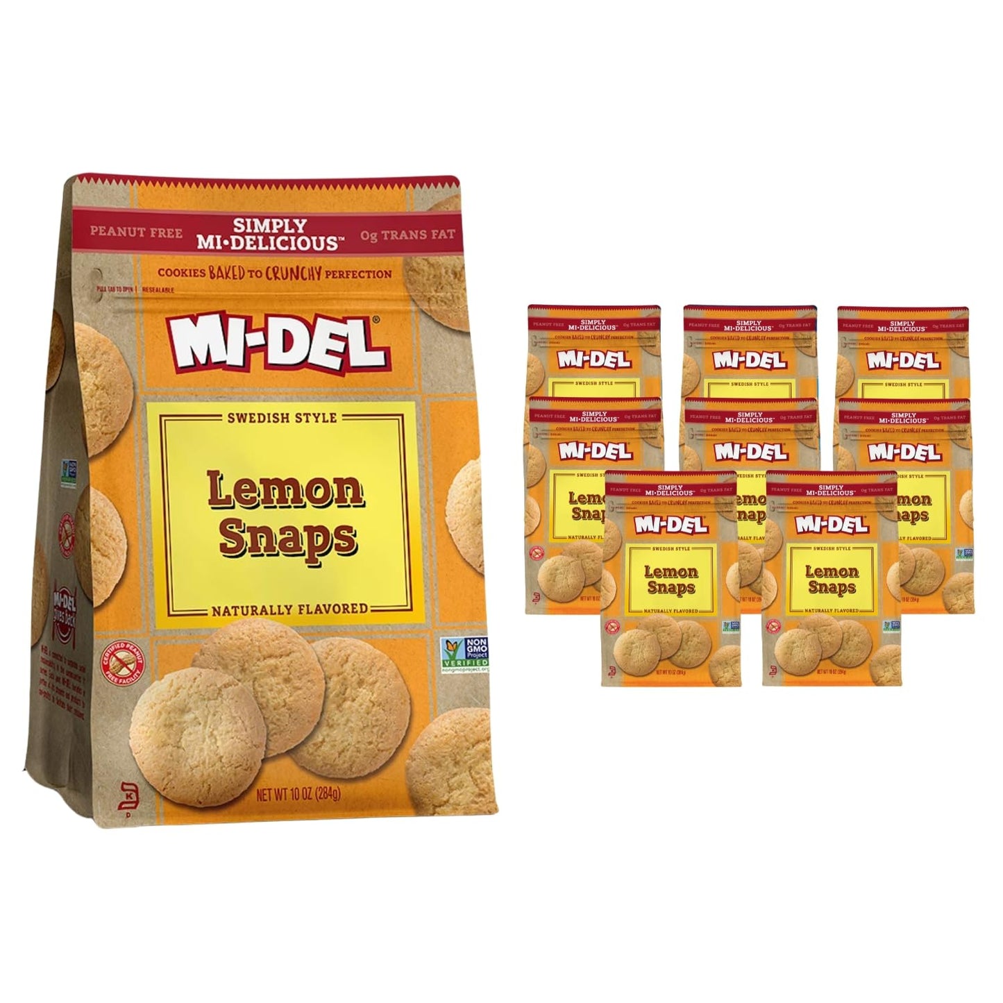 Mi-Del Ginger Snaps - Crunchy Ginger Cookies Made with Real Ginger - Swedish Ginger Snaps Cookies Old Fashioned - Non-Gmo Certified, 0G Trans Fat, Healthy Cookies (Pack of 8)