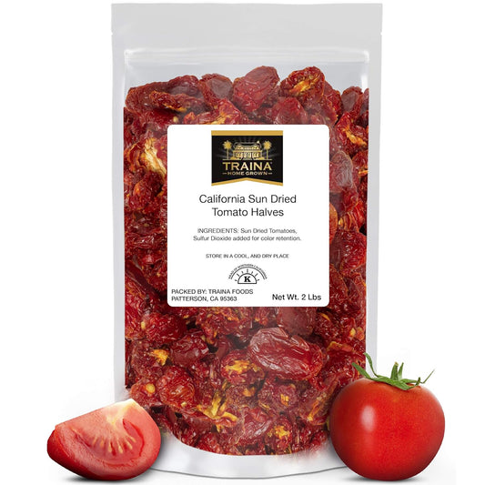 Traina Home Grown California Sun Dried Tomato Halves - Healthy, Non GMO, Gluten Free, Kosher Certified, Packed in Resealable Bag (2 Lbs) - Big Mart USA