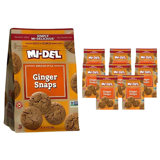 Mi-Del Ginger Snaps - Crunchy Ginger Cookies Made with Real Ginger - Swedish Ginger Snaps Cookies Old Fashioned - Non-Gmo Certified, 0G Trans Fat, Healthy Cookies (Pack of 8)