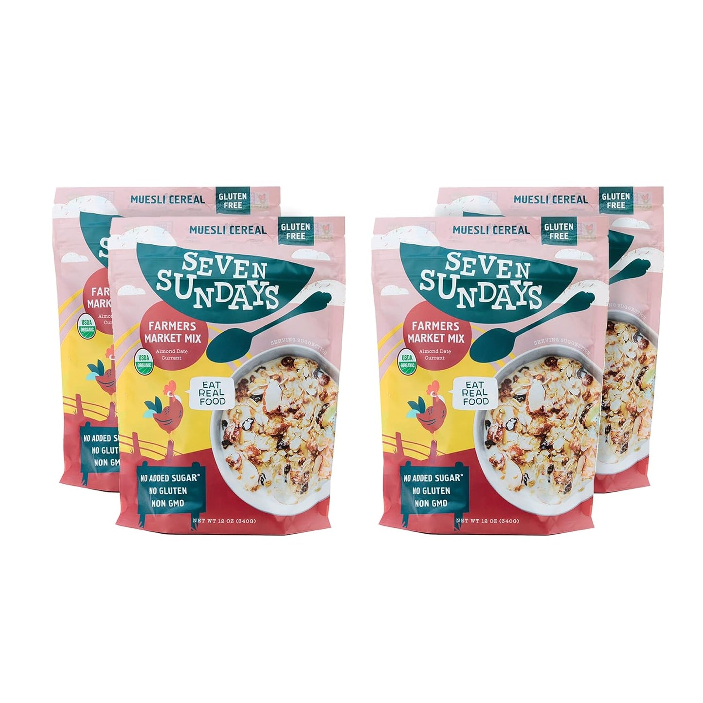 Seven Sundays Classic Bircher Apple Cinnamon Almond Muesli Cereal - 12 Oz Pouch - Certified Gluten Free Muesli - Non GMO, No Refined Sugar and Kosher
