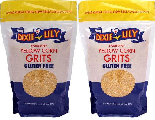 Dixie Lily Yellow Corn Grits - Quick-Cooking, Gluten-Free, Non-Gmo, Low Fat & Sodium, Essential Vitamins & Minerals, Classic Southern Flavor - 2 Pack