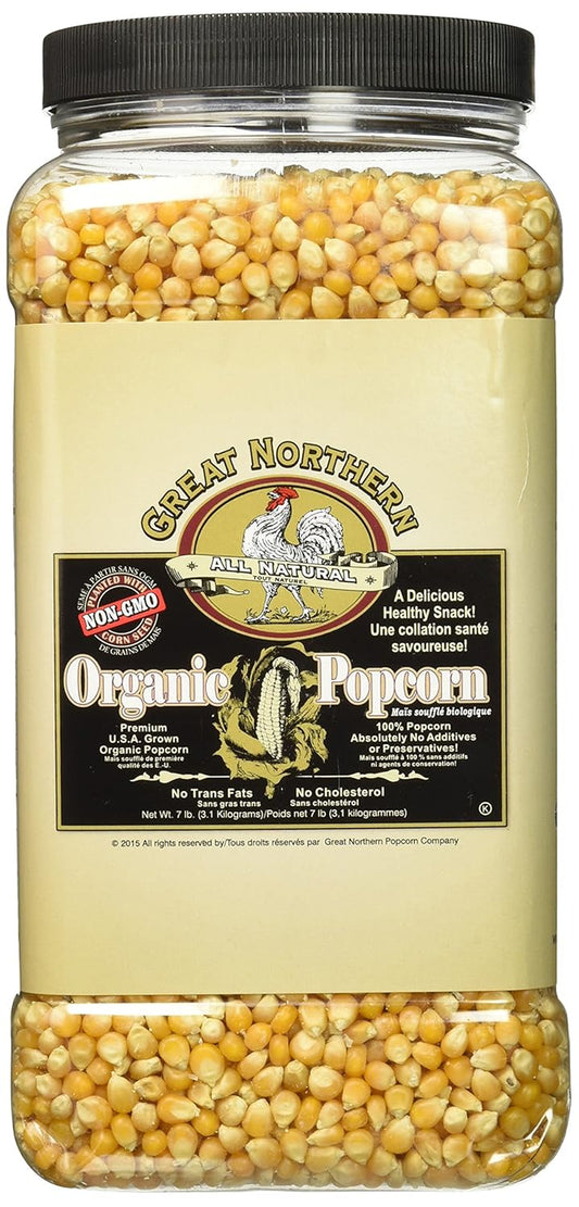 Organic Popcorn Kernels - 7Lbs Resealable Bulk Jug of Gourmet Popping Corn for Microwave, Stovetop, and Popper Machines by Great Northern Popcorn - Big Mart USA