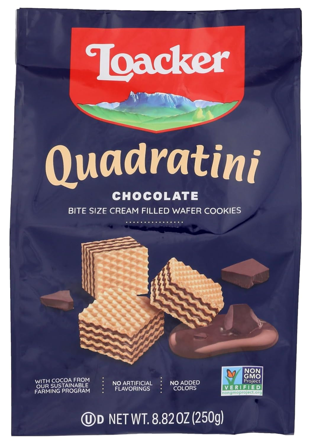 Loacker Quadratini Dark Chocolate Wafer Cookies LARGE - 30% Less Sugar - Premium Crispy Bite Size Wafers - NON-GMO - LARGE Pack of 6