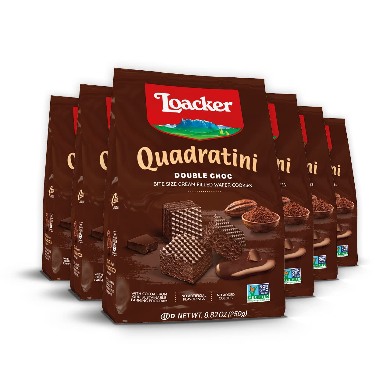 Loacker Quadratini Dark Chocolate Wafer Cookies LARGE - 30% Less Sugar - Premium Crispy Bite Size Wafers - NON-GMO - LARGE Pack of 6