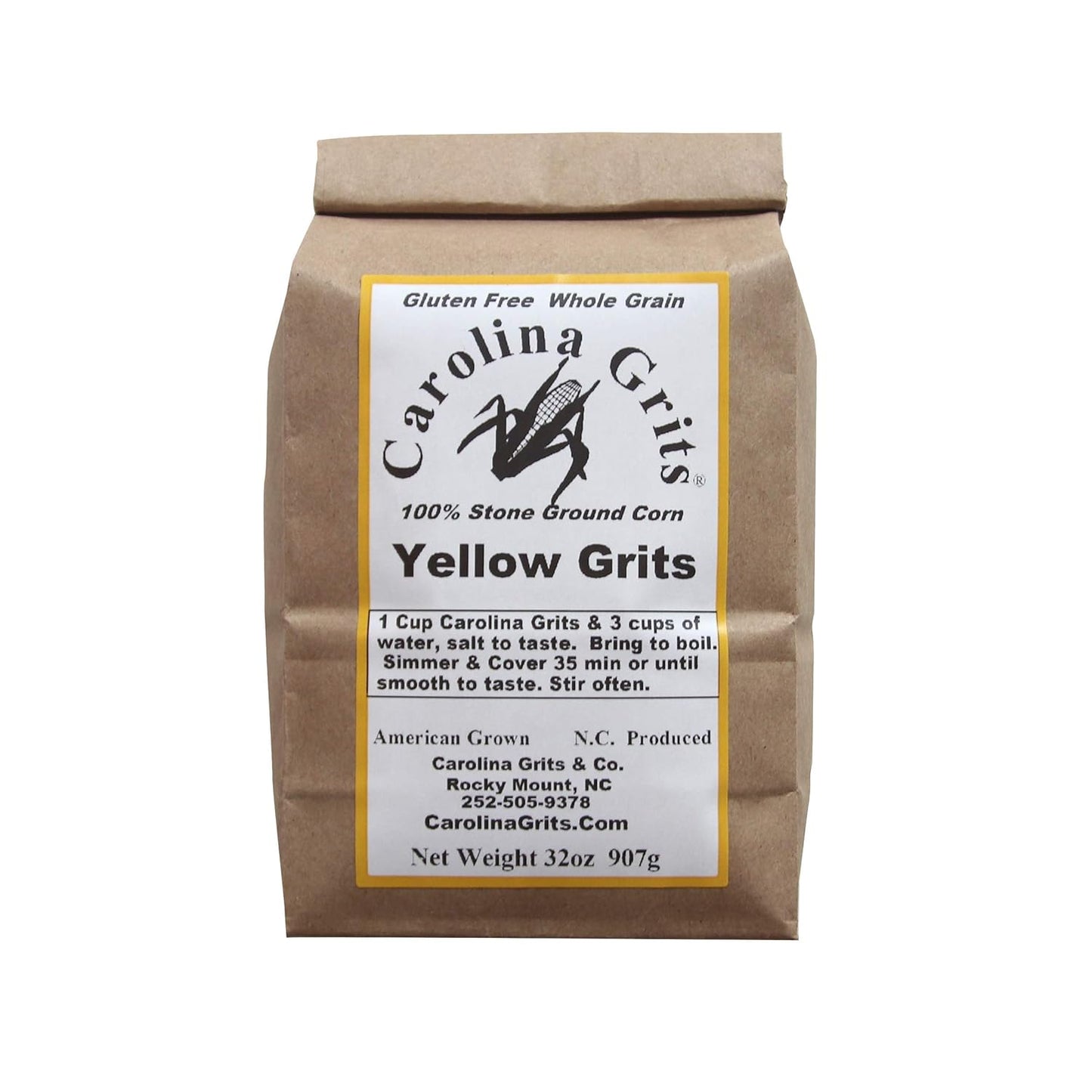 Carolina Grits Company Traditionally Stone Ground Carolina White Grits, Whole Grain, Gluten Free and Non-Gmo (White, 1 Pack (16 Ounces))