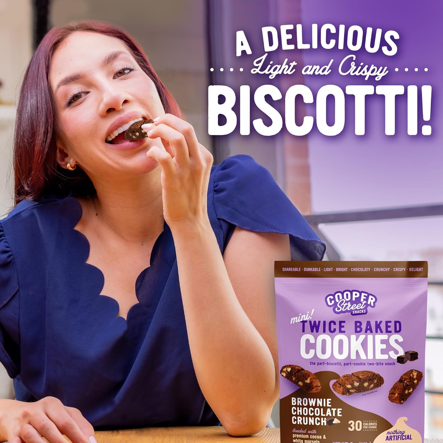 Cooper Street Twice Baked Brownie Chocolate Biscotti Cookies - Light and Crispy Coffee Cookie Bites - Traditional Low Calorie Italian Snacks for Adults & Kids - Kosher, Dairy, Peanut & Soy Free - 5Oz