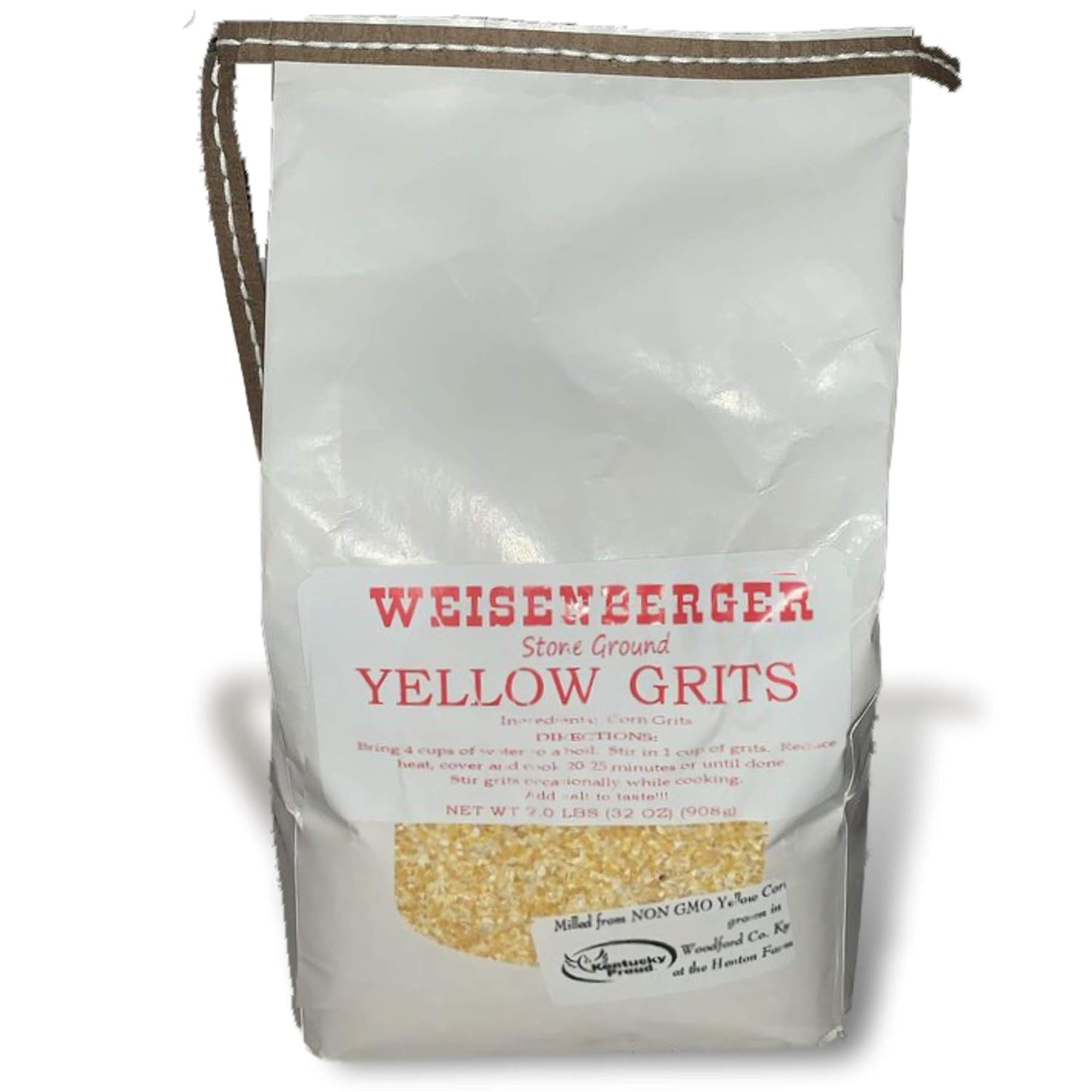 Weisenberger Stone Ground Grits, White- Authentic, Old Fashioned, Southern Style Corn Grits - Local Kentucky Proud Product - Non-Gmo, Coarse Ground - White, 2 Lb