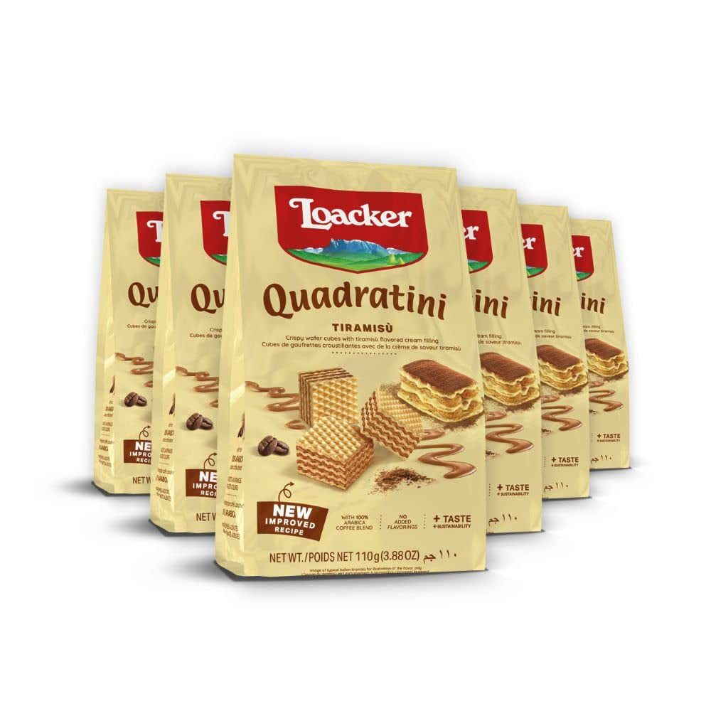 Loacker Quadratini Dark Chocolate Wafer Cookies LARGE - 30% Less Sugar - Premium Crispy Bite Size Wafers - NON-GMO - LARGE Pack of 6