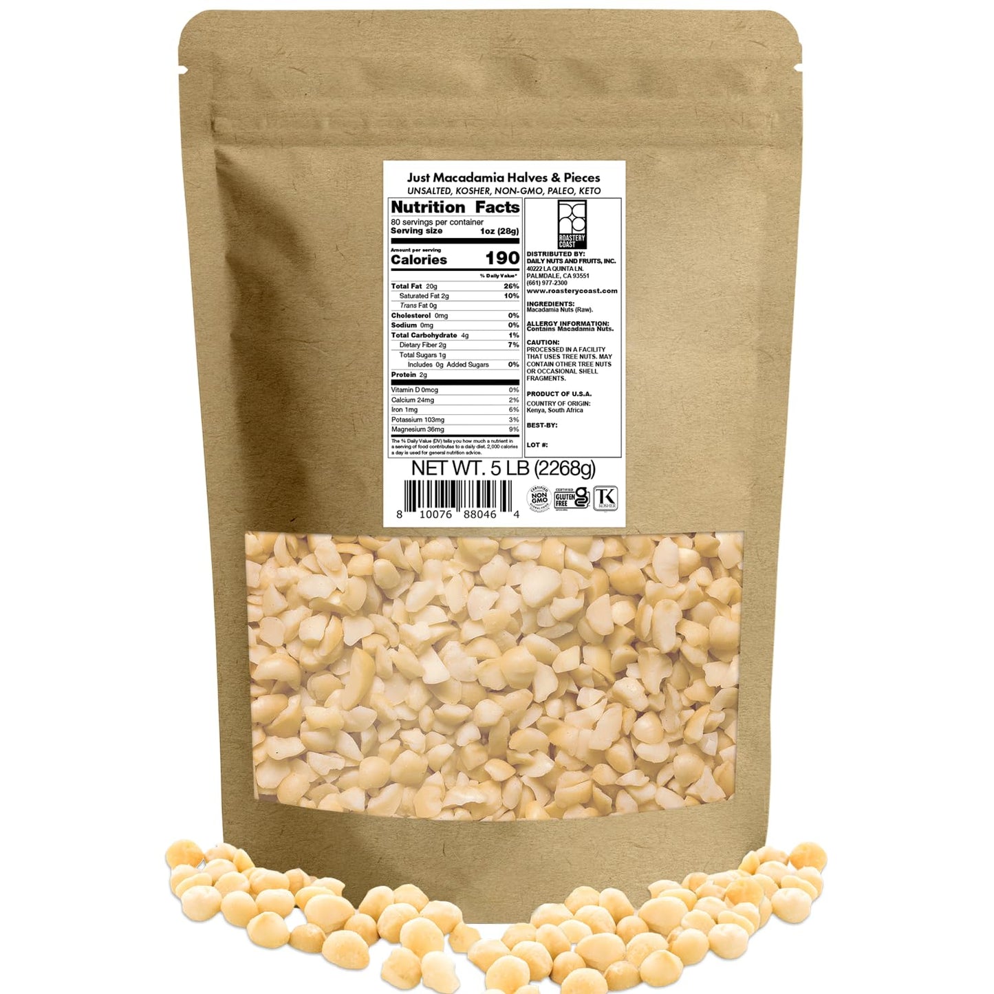 Roastery Coast - Daily Nuts | Just Raw Macadamia Nuts Unsalted | Bulk Nuts |Snack Nuts | Healthy Nuts | Gluten Free | Macadamia Nut Butter | Non GMO | Nut Snacks | Unsalted Nuts | Keto Snack Mix