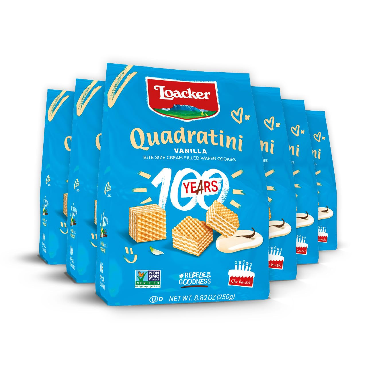Loacker Quadratini Dark Chocolate Wafer Cookies LARGE - 30% Less Sugar - Premium Crispy Bite Size Wafers - NON-GMO - LARGE Pack of 6