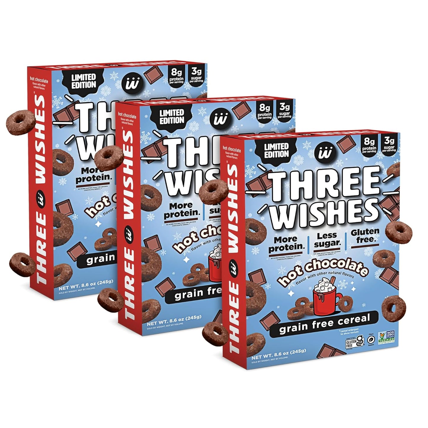 Protein and Gluten Free Breakfast Cereal by Three Wishes (6-Pack) - Marshmallow – 8G of Protein and 3G of Sugar Snack - Kosher, Grain-Free, Dairy-Free, Vegan and Peanut-Free - Non-Gmo