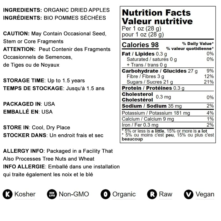 Food to Live Organic Dried Apple Rings, 8 Ounces – Non-Gmo, Kosher, Raw, Vegan, Unsulfured, Sirtfood, Bulk