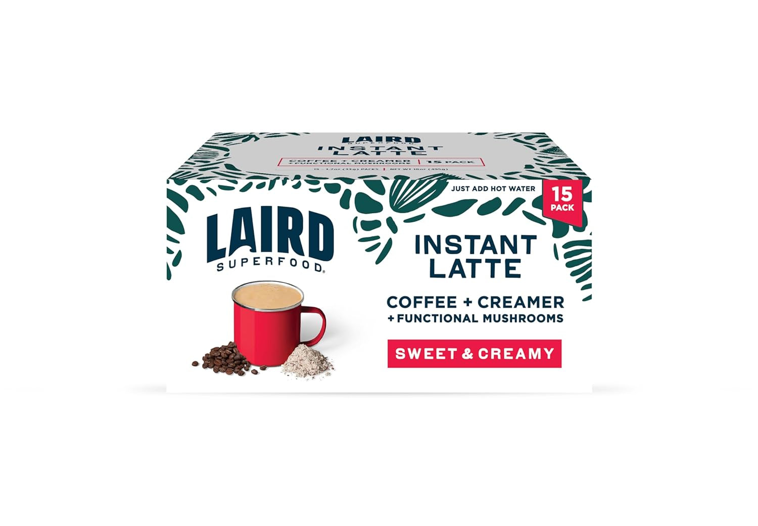 Laird Superfood Instant Latte Sweet & Creamy, Non-Dairy, Superfood Creamer, Gluten Free, Non-Gmo, Vegan, 15Pk Sachets