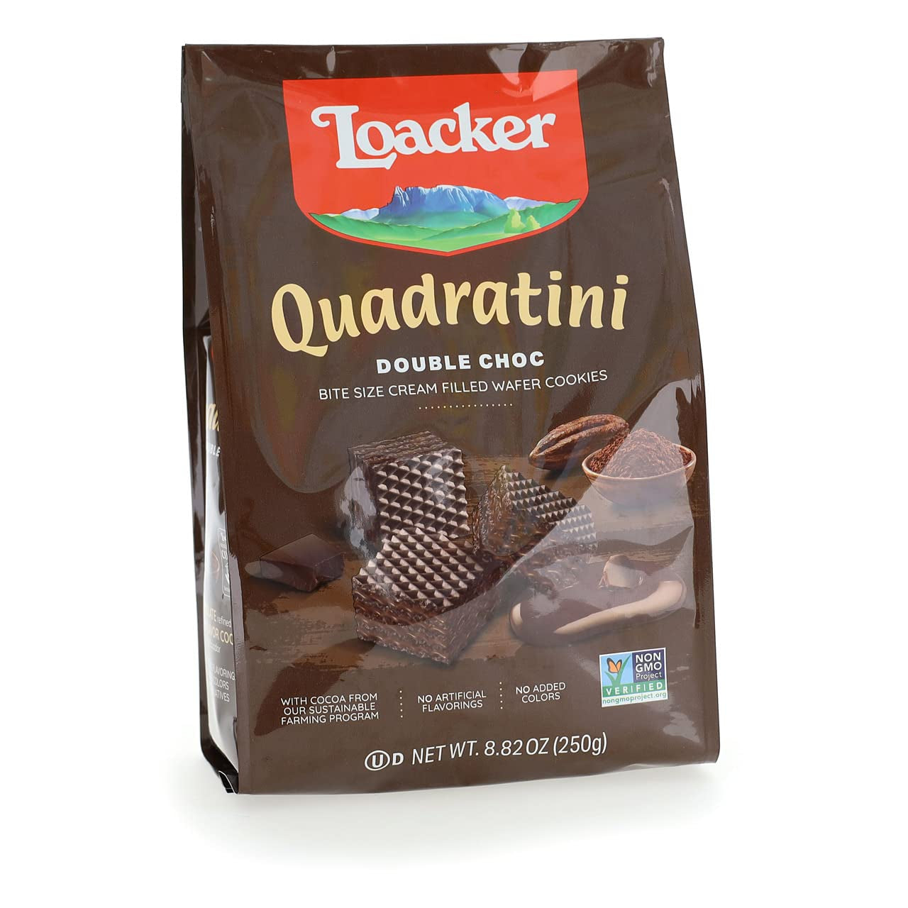 Loacker Quadratini Dark Chocolate Wafer Cookies LARGE - 30% Less Sugar - Premium Crispy Bite Size Wafers - NON-GMO - LARGE Pack of 6