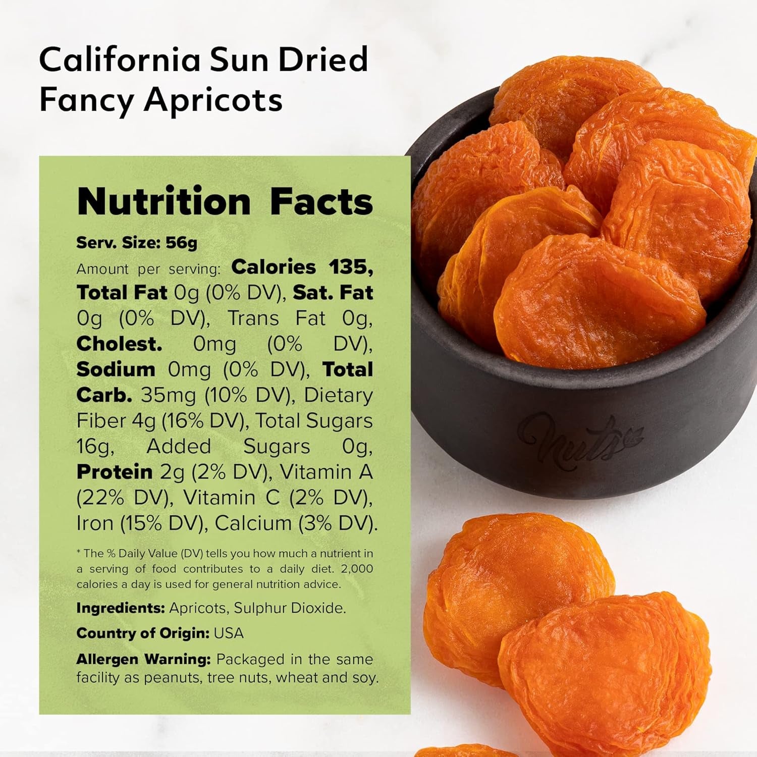 NUTS U.S. - California Sun Dried Fancy Apricots | Juicy and Tangy Flavor | No Sugar or Color Added | Gluten Free and NON-GMO | Apricots in Resealable Bags (2 LBS)