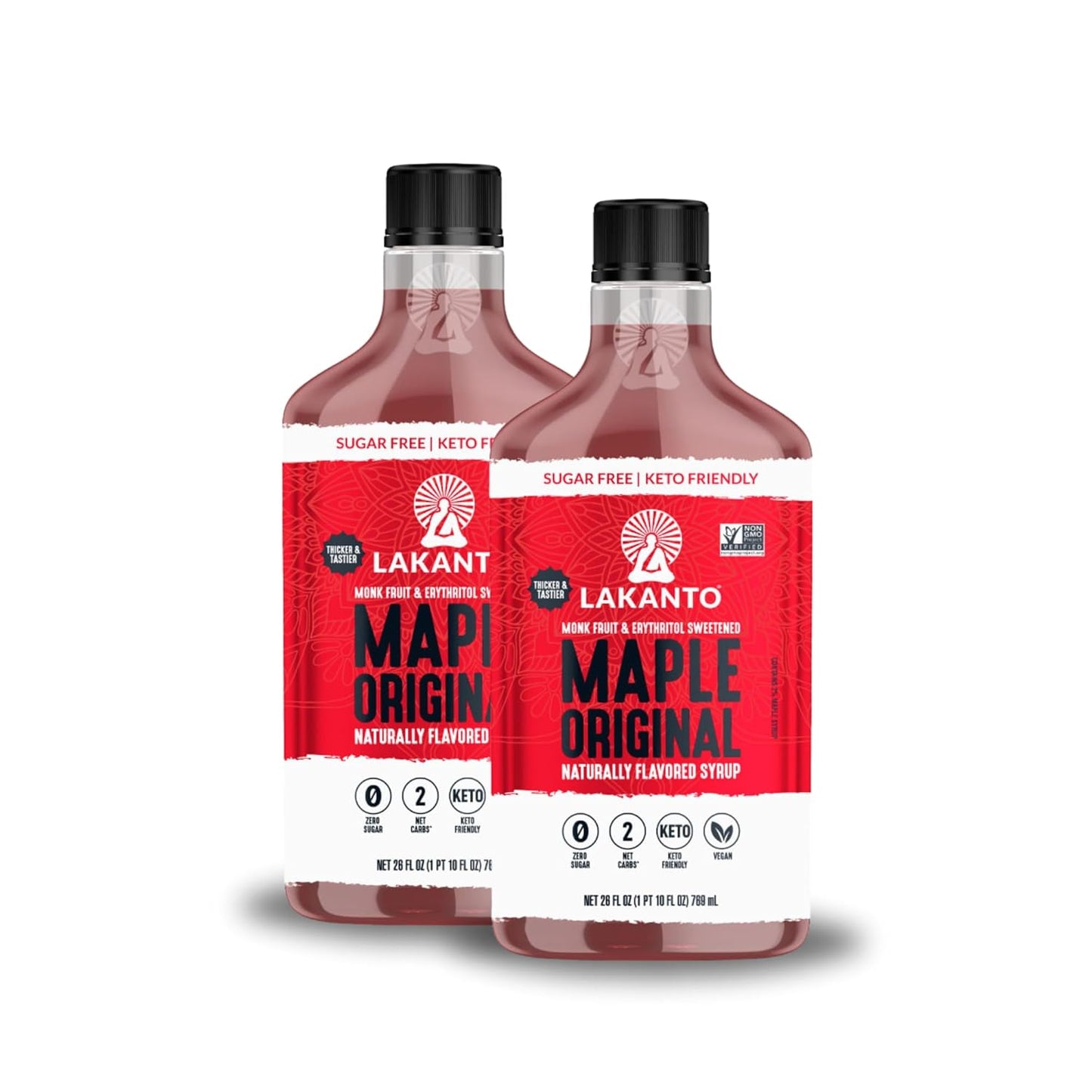 Lakanto Sugar Free Maple Syrup with Monk Fruit & Erythritol for Pancakes, Waffles, Oatmeal, Coffee, Tea, Granola, Frosting & Dressing, Zero Sugar, Keto, Vegan, Gluten Free, 1 G Net Carbs, 13 Fl Oz
