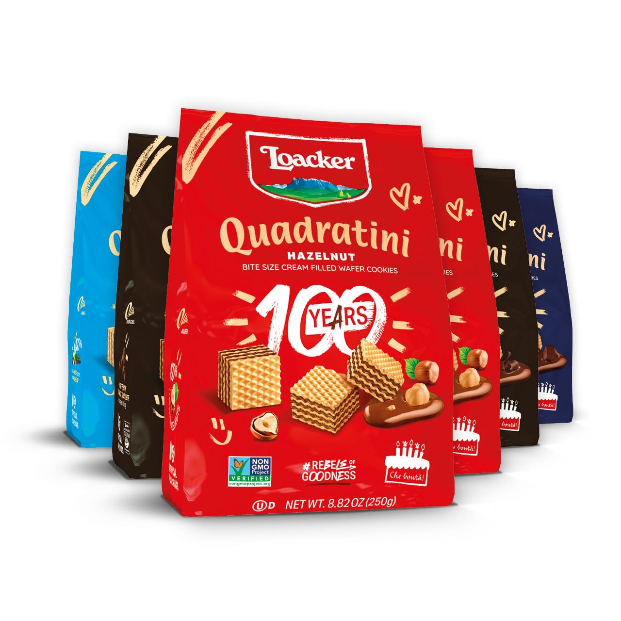 Loacker Quadratini Dark Chocolate Wafer Cookies LARGE - 30% Less Sugar - Premium Crispy Bite Size Wafers - NON-GMO - LARGE Pack of 6