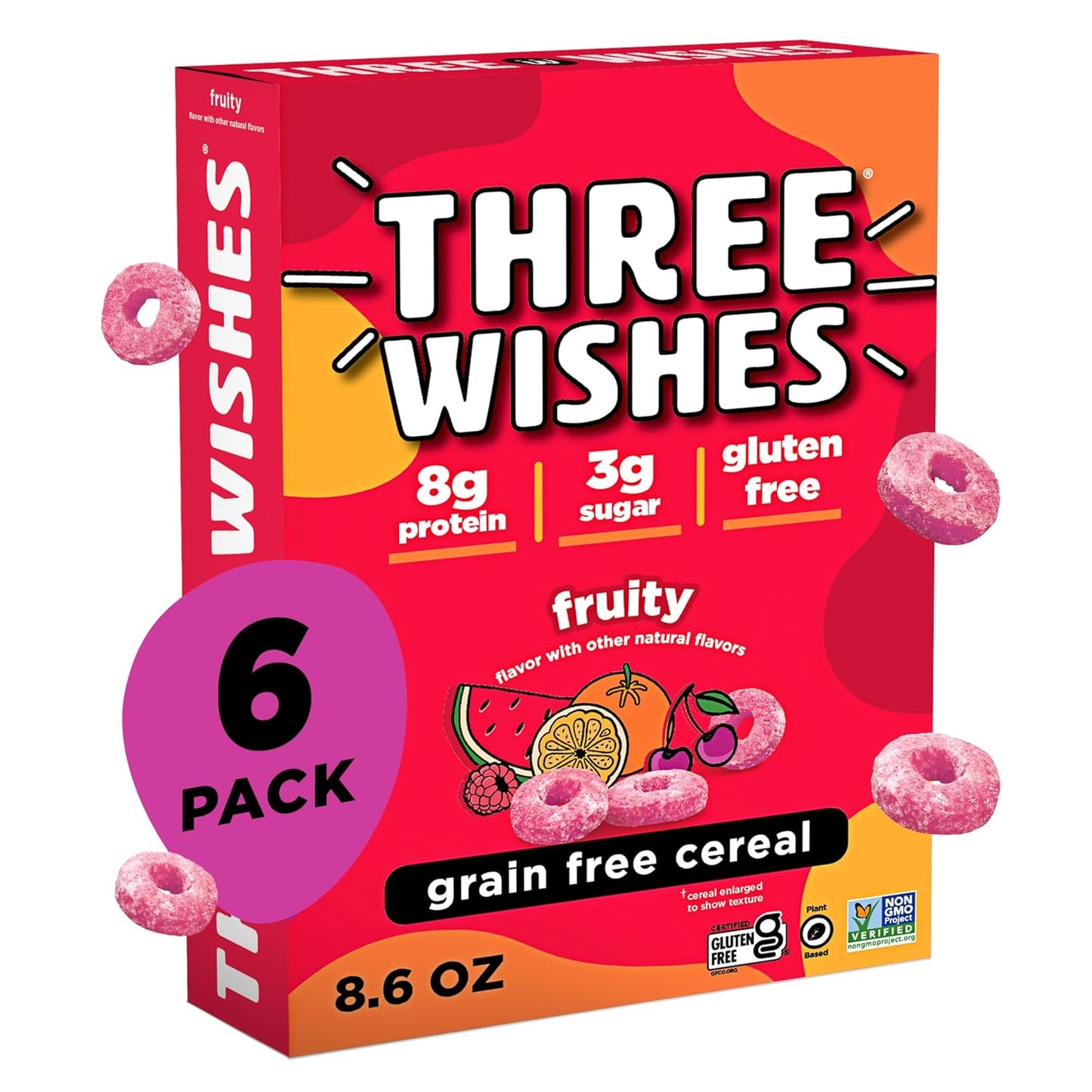 Protein and Gluten Free Breakfast Cereal by Three Wishes (6-Pack) - Marshmallow – 8G of Protein and 3G of Sugar Snack - Kosher, Grain-Free, Dairy-Free, Vegan and Peanut-Free - Non-Gmo