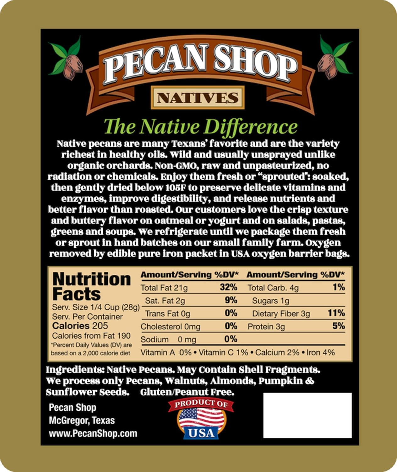 Pecan Shop Raw Unpasteurized Shelled Texas Native Pecans, Wild-Harvested and Tested Pesticide-Free Pecan Halves in Oxygen-Barrier Bag for Peak Freshness - 2 Lb