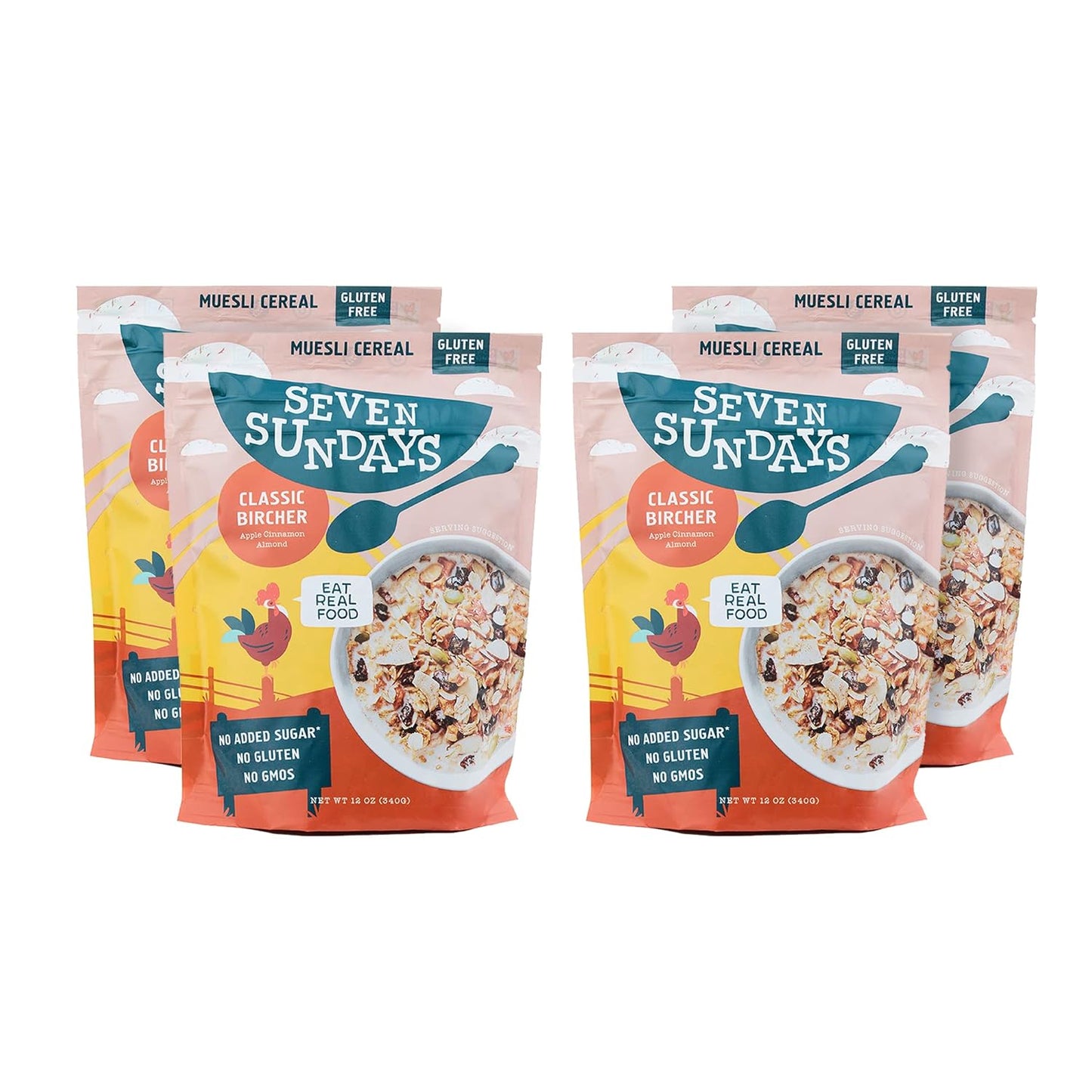 Seven Sundays Classic Bircher Apple Cinnamon Almond Muesli Cereal - 12 Oz Pouch - Certified Gluten Free Muesli - Non GMO, No Refined Sugar and Kosher