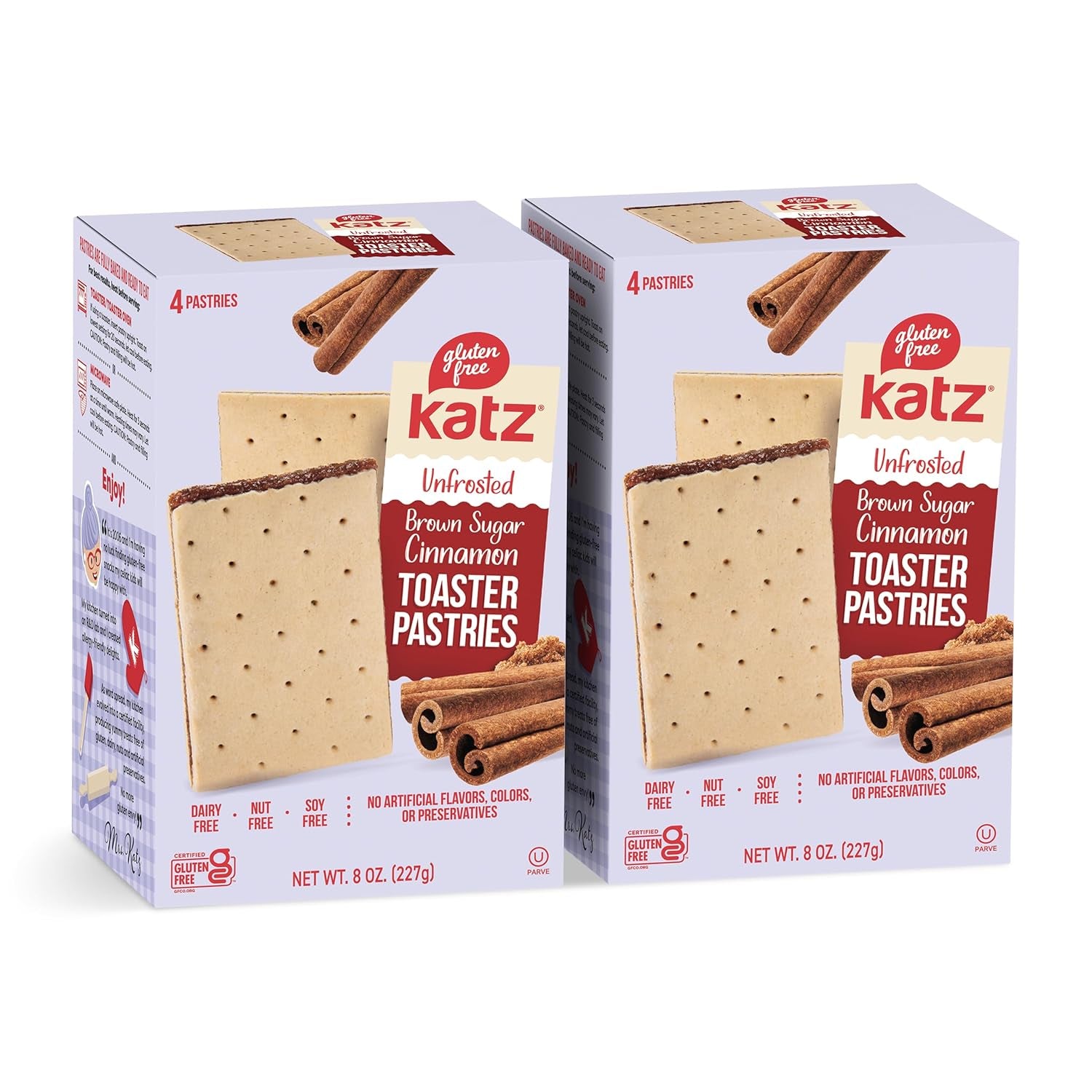 Katz Gluten Free Toaster Pastries. Unfrosted Cinnamon Flavor. Easy Breakfast Snacks for Adults & Kids. Gluten Free. Dairy Free, Nut Free, Peanut Free, Soy Free. Kosher Snacks. 8 OZ (Pack of 2)