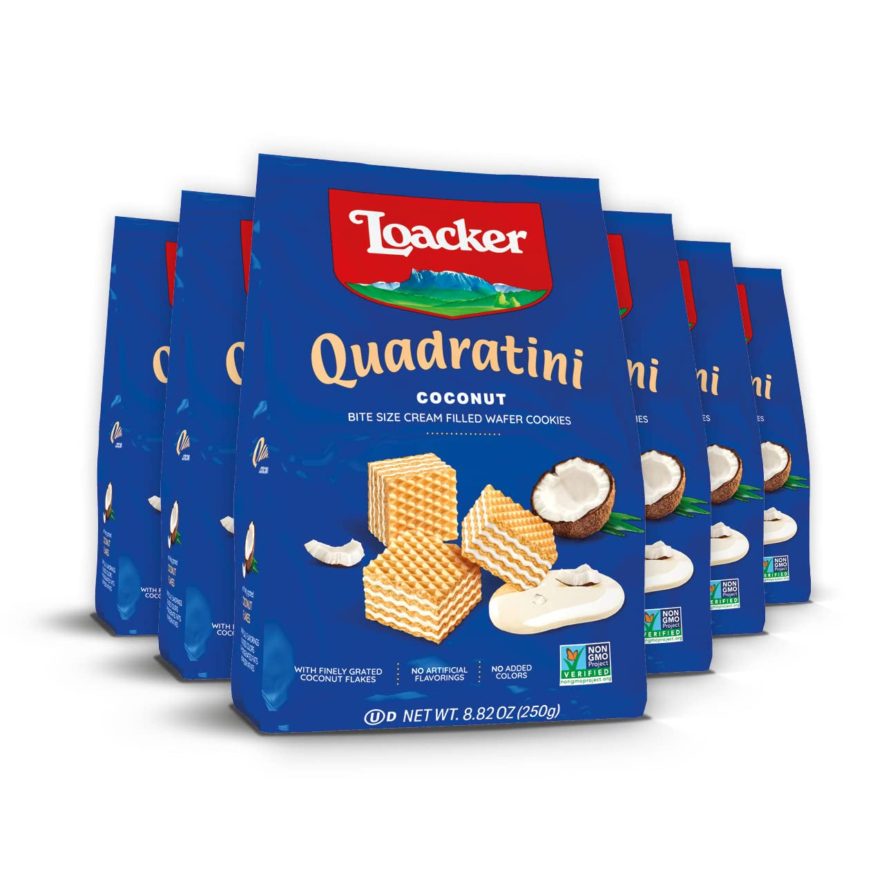 Loacker Quadratini Dark Chocolate Wafer Cookies LARGE - 30% Less Sugar - Premium Crispy Bite Size Wafers - NON-GMO - LARGE Pack of 6