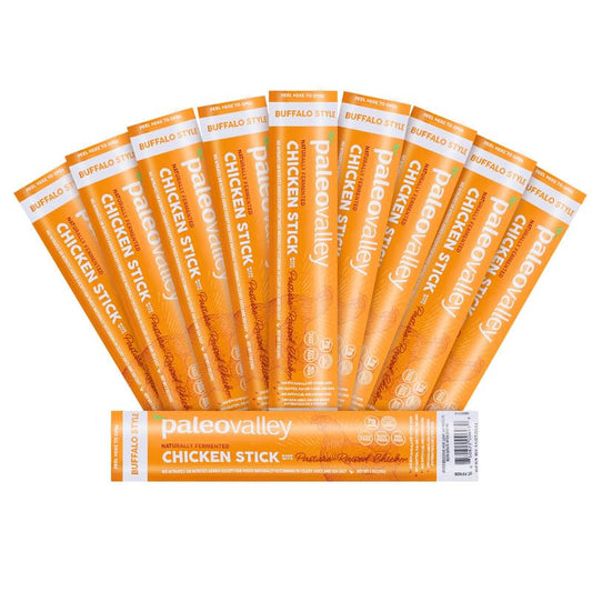 Paleovalley Pasture-Raised Chicken Sticks – 10 Pack – 7G Protein per Stick – Keto-Friendly, Paleo, Gluten-Free, Nitrate-Free – On-The-Go Snack (10 Pack, Buffalo) - Big Mart USA
