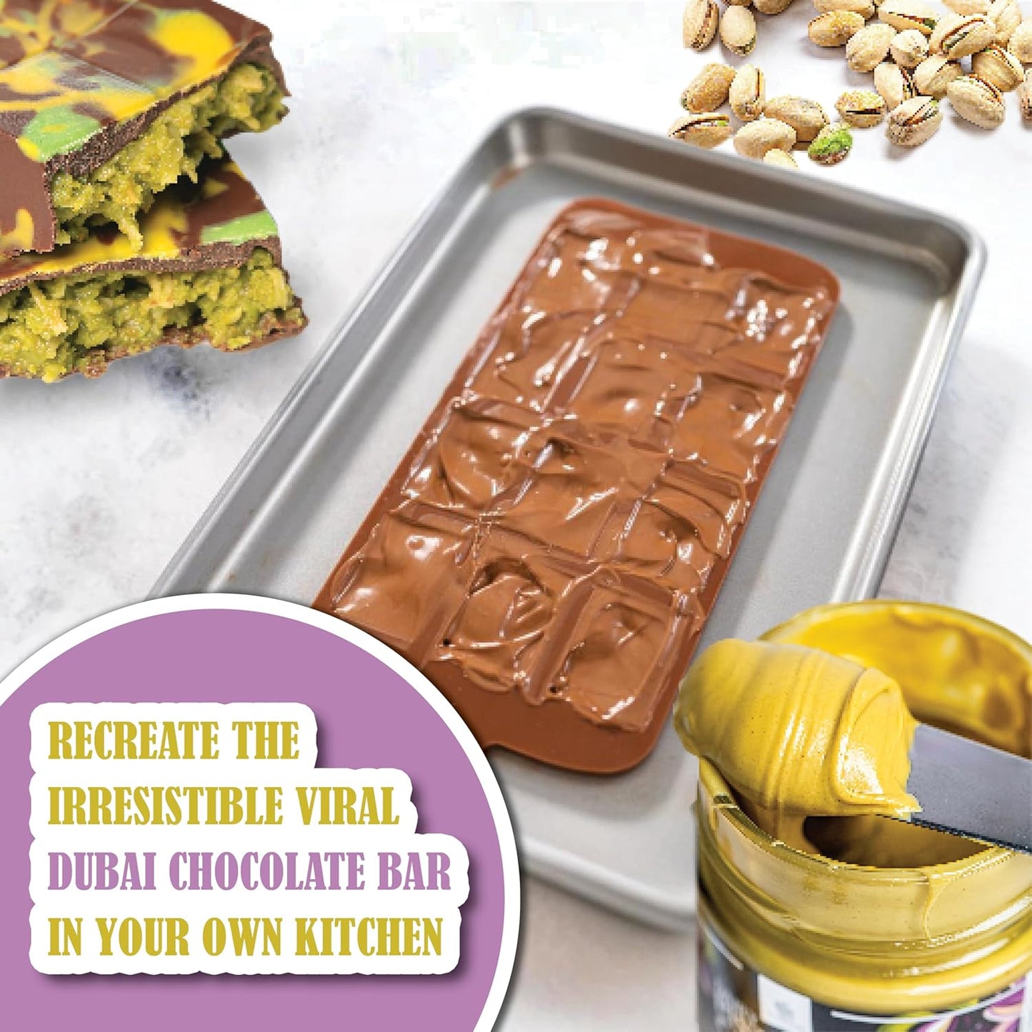 Gourmanity Dairy Pistachio Cream Spread, Perfect for Dubai Chocolate Bar, Luxury Pistachio Butter Cream for Sweet and Savory Dishes, Ideal for Italian Recipes, 8.5 Oz Jar