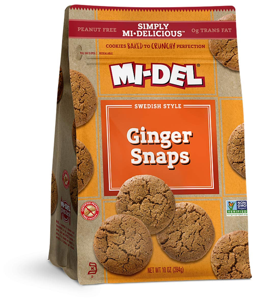 Mi-Del Ginger Snaps - Crunchy Ginger Cookies Made with Real Ginger - Swedish Ginger Snaps Cookies Old Fashioned - Non-Gmo Certified, 0G Trans Fat, Healthy Cookies (Pack of 8)