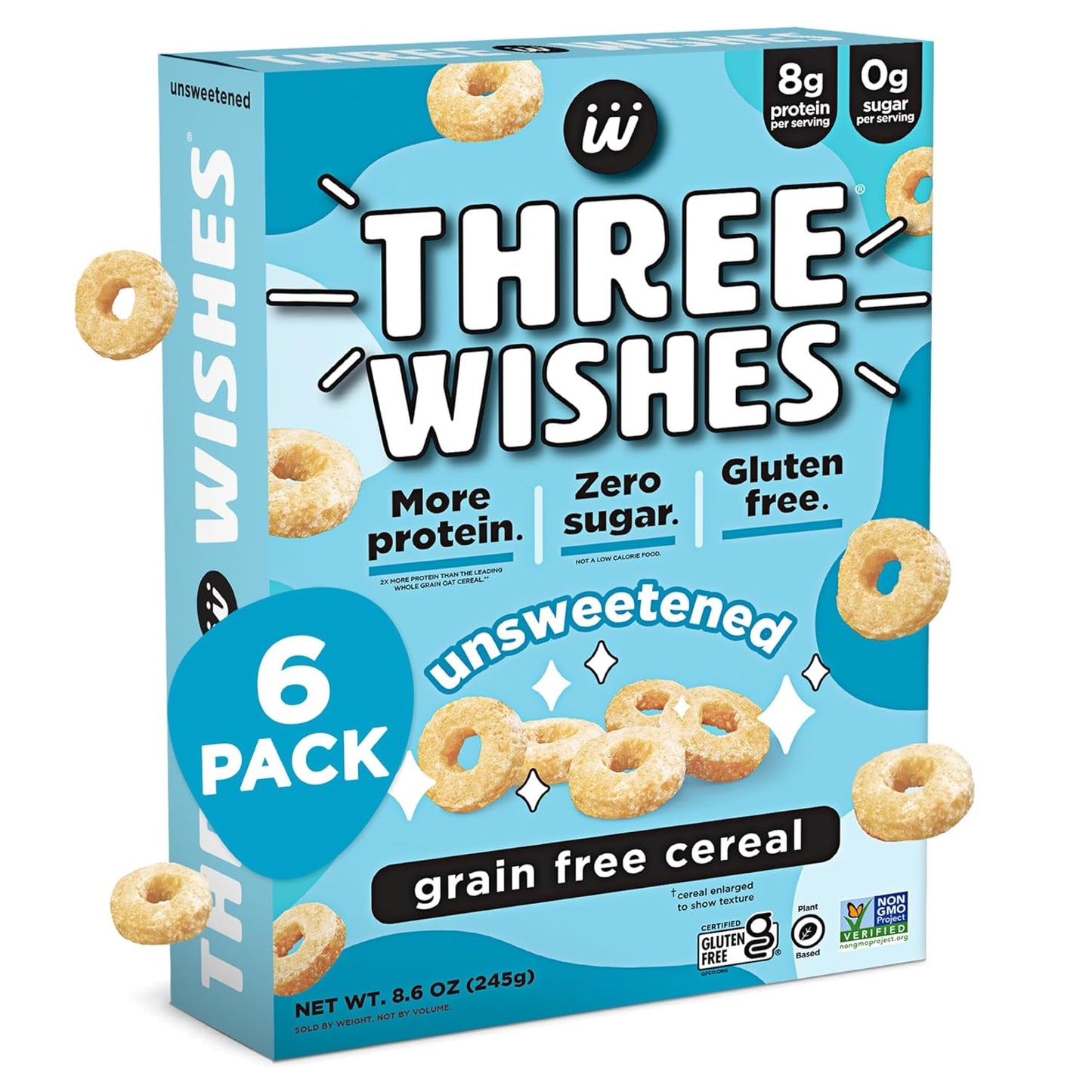 Protein and Gluten Free Breakfast Cereal by Three Wishes (6-Pack) - Marshmallow – 8G of Protein and 3G of Sugar Snack - Kosher, Grain-Free, Dairy-Free, Vegan and Peanut-Free - Non-Gmo