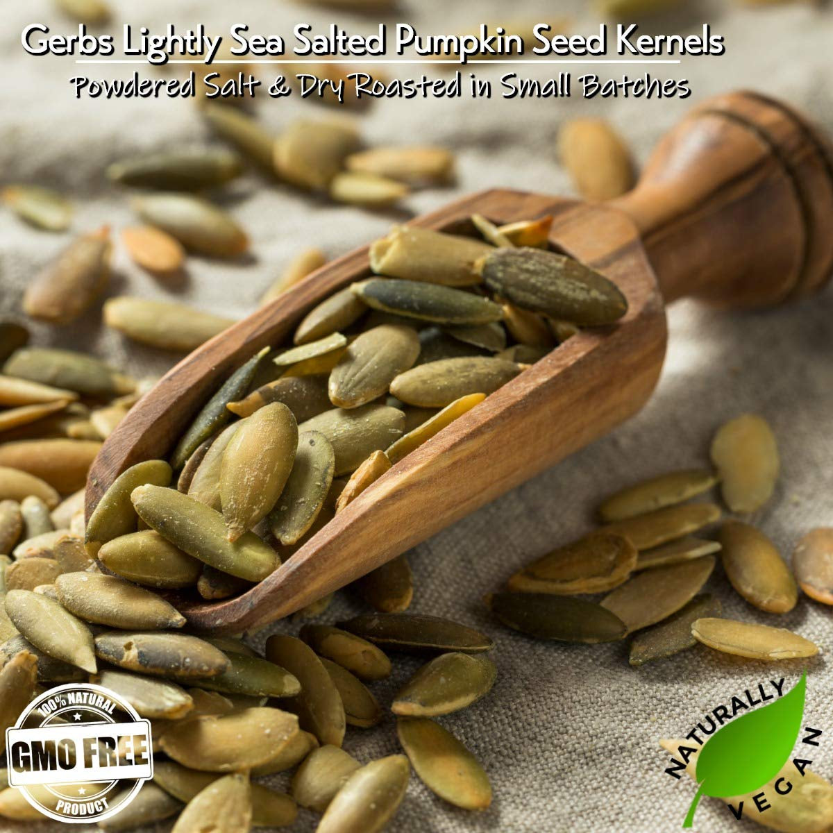 Gerbs Lightly Sea Salted Pumpkin Seed Kernels 1 Lb. | Small Batch Roasted, No Additives, Resealable Bag | Crunchy & Savory | Top 14 Allergen-Free